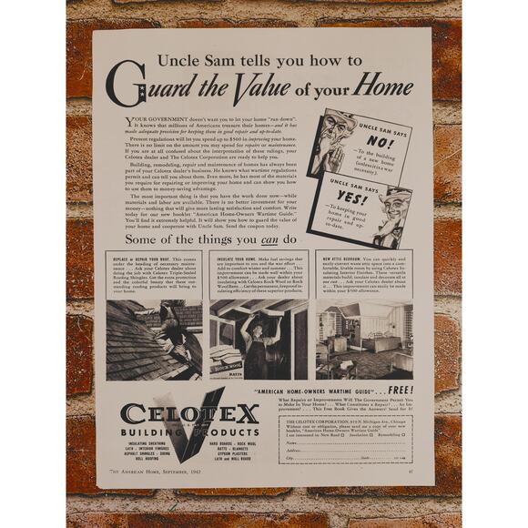 1942 Celotex Home Improvement Vintage Print Ad 1940s WWII Era Building Products - Picture 9 of 10